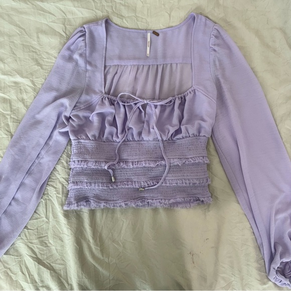 Free People Tops - Free People Lolita Top Lavender‎ Purple Sheer Long Sleeve Ruffle Smocked Medium